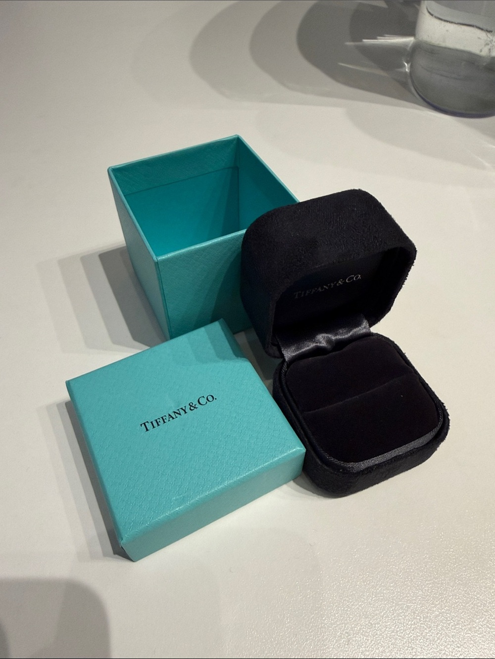 Tiffany & Co. Robin's Egg Blue Box with Black Velvet Ring Case